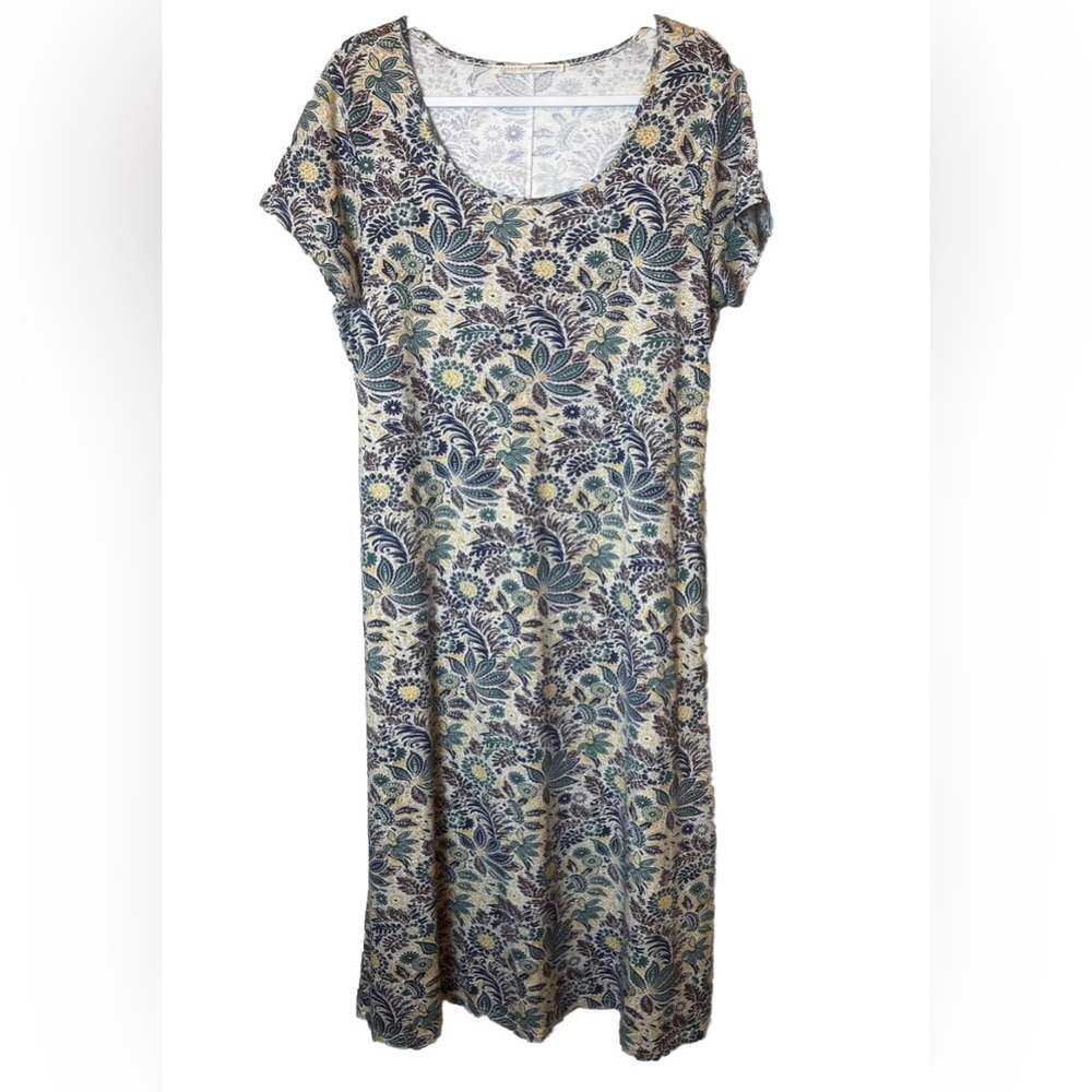 Peruvian Connection Bandana Floral short sleeve Jersey knit midi dress Size L